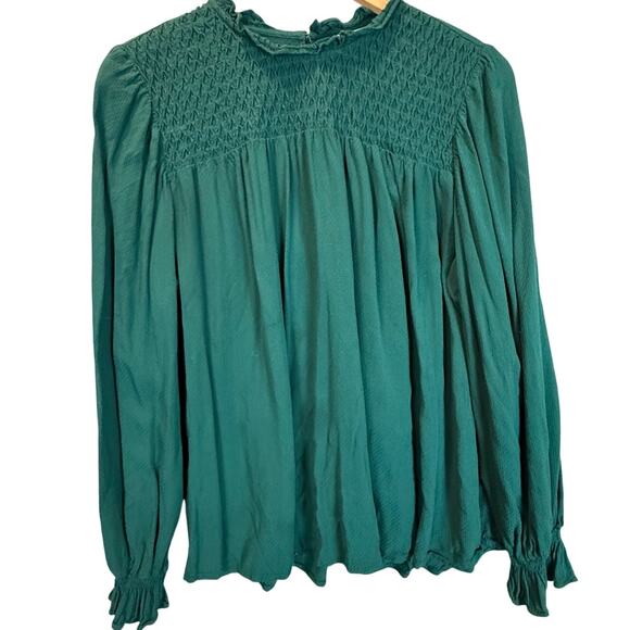 High Ruffle Neck Green Smocked Top Blouse Long Sleeve A New Day XXL 2X 2XL - Picture 1 of 8